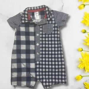 Carter’s Romper One Piece Blue Plaid Jumper size Unisex Boys 6 months